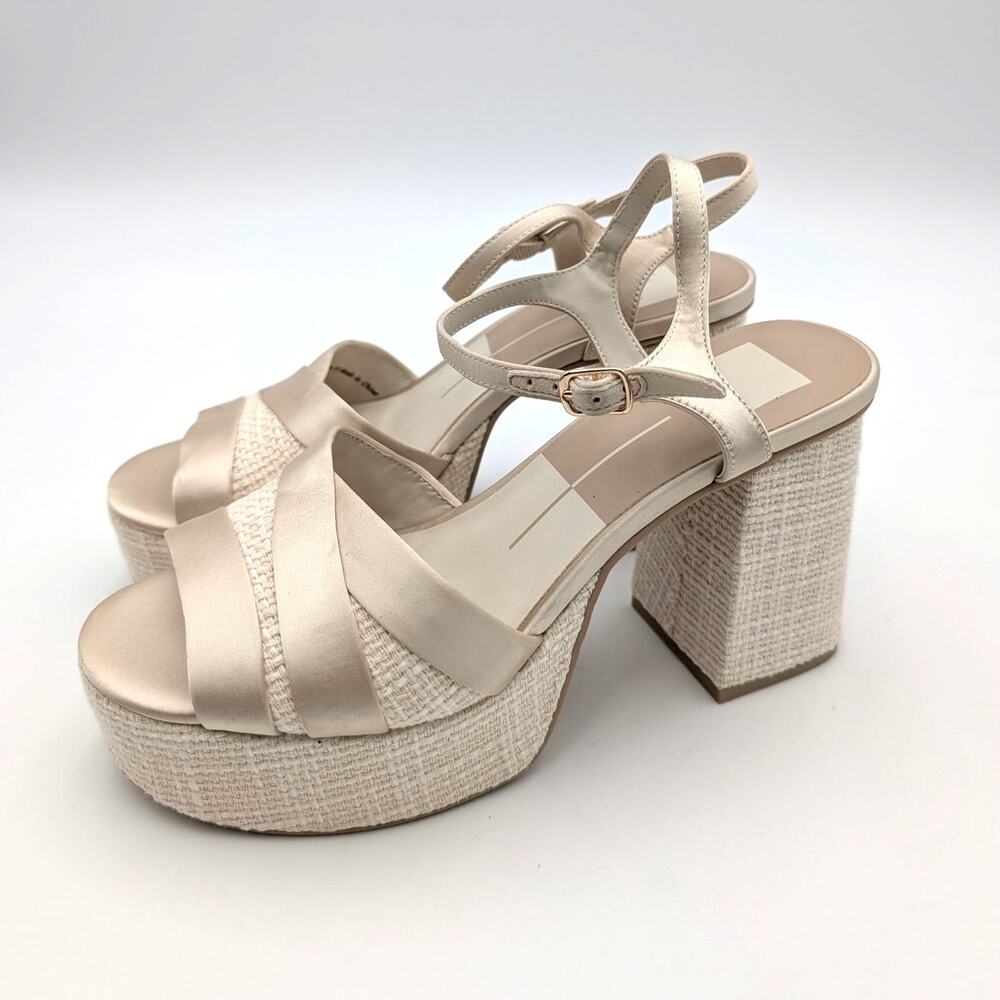 DV Dolce Vita Baily Fisherman Heel Sandals Women's Cream Satin Size US7.5 EU38
